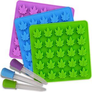 Marijuana Leaf Gummy Molds Silicone Candy Mold Kit - 3 Pack